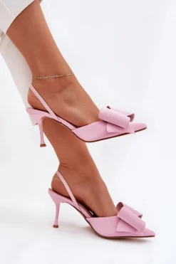 Szpilki Z Odkrytymi Piętami I Kokardką Różowe Eklevia