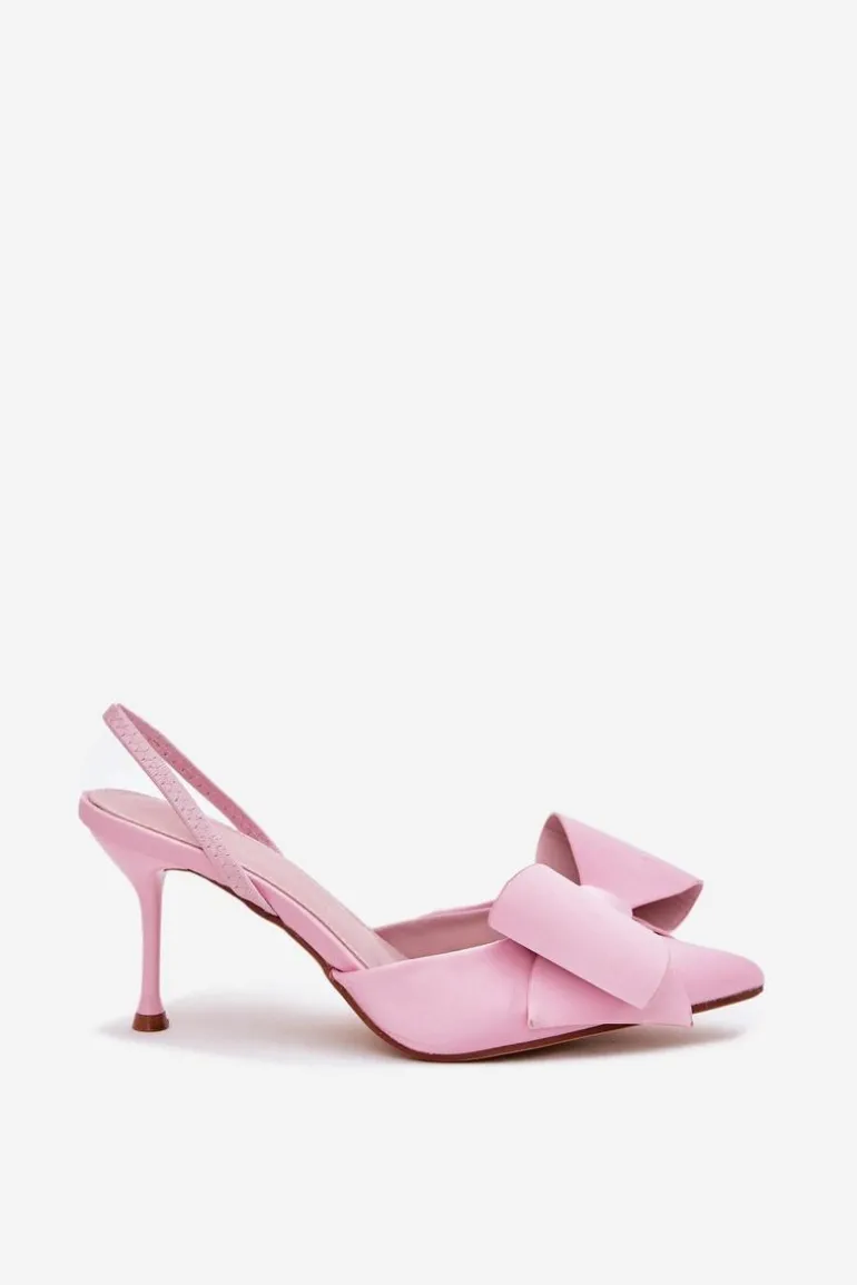 Szpilki Z Odkrytymi Piętami I Kokardką Różowe Eklevia