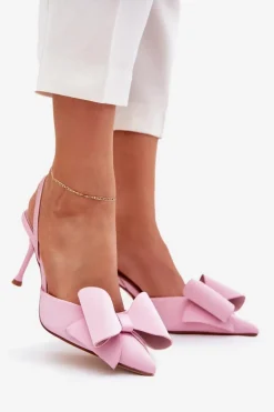 Szpilki Z Odkrytymi Piętami I Kokardką Różowe Eklevia