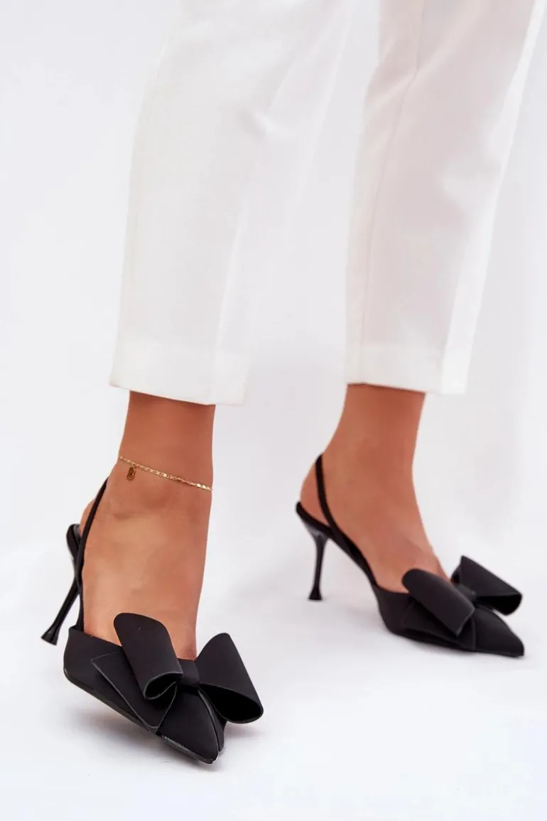 Szpilki Z Odkrytymi Piętami I Kokardką Czarne Eklevia