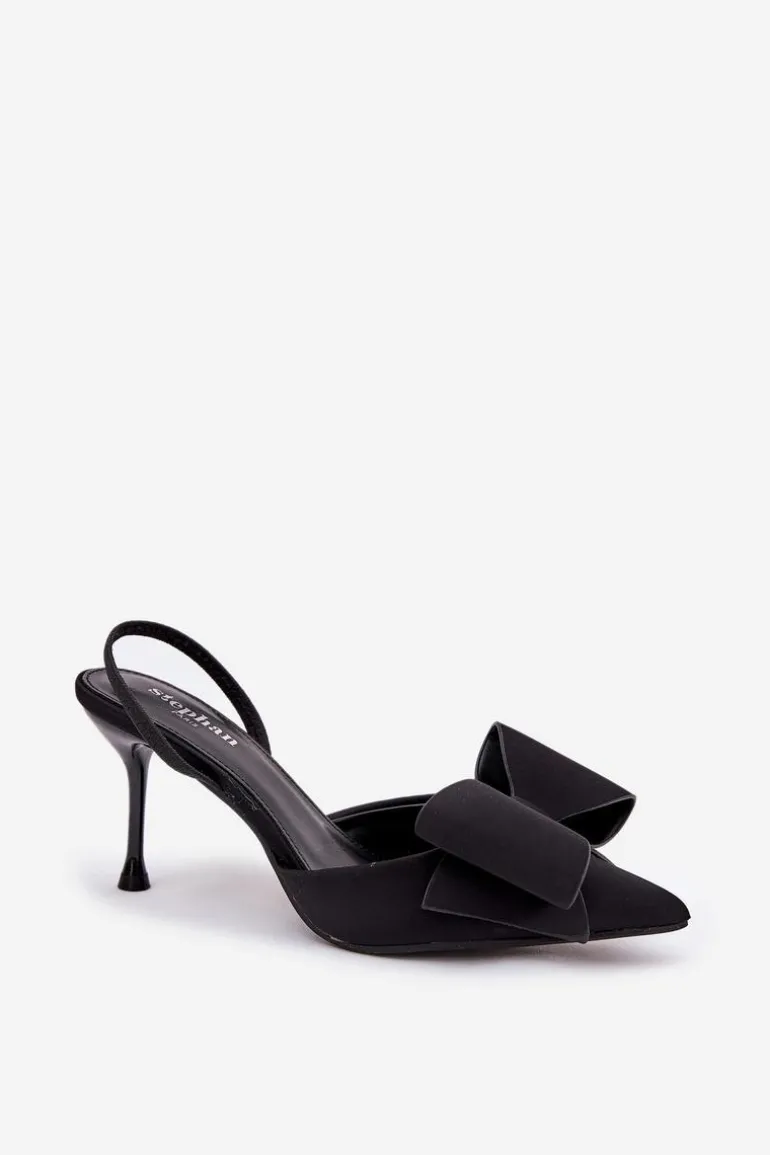 Szpilki Z Odkrytymi Piętami I Kokardką Czarne Eklevia