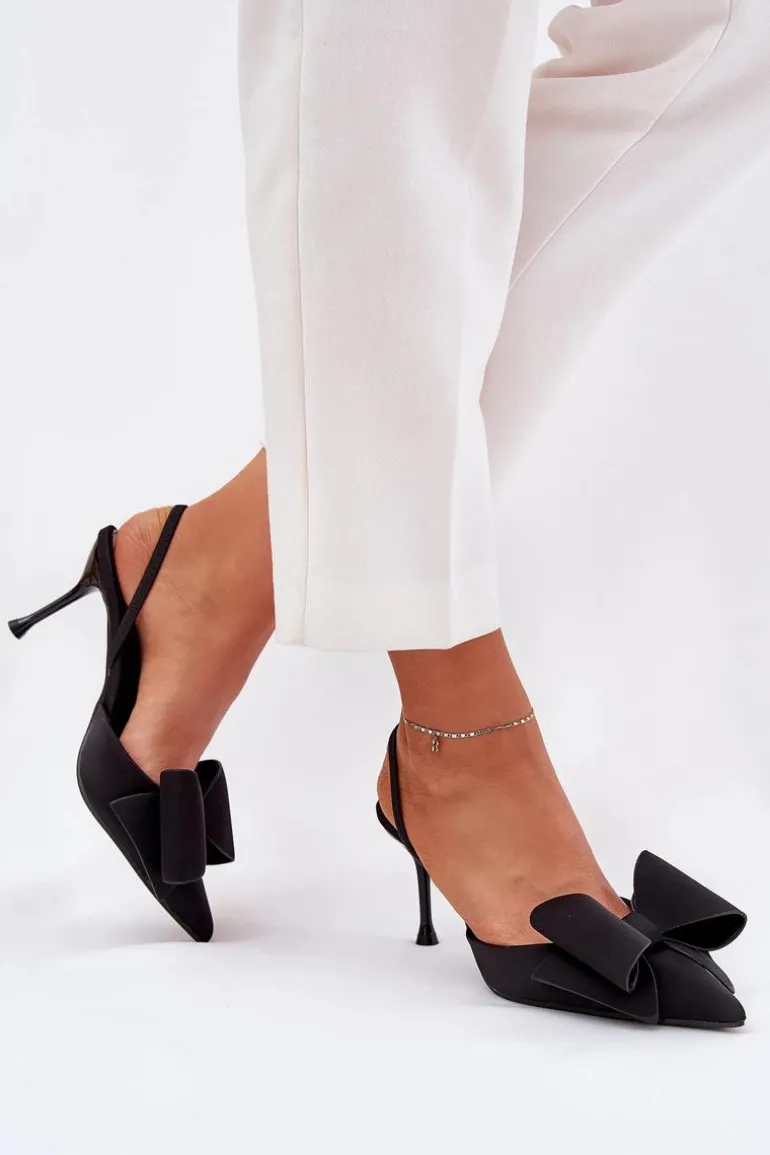 Szpilki Z Odkrytymi Piętami I Kokardką Czarne Eklevia