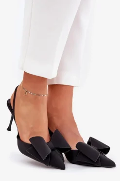 Szpilki Z Odkrytymi Piętami I Kokardką Czarne Eklevia