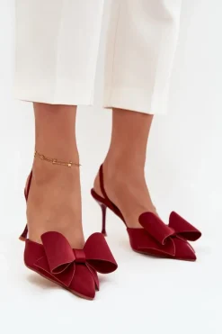 Szpilki Z Odkrytymi Piętami I Kokardką Bordowe Eklevia