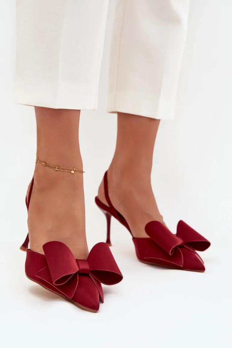 Szpilki Z Odkrytymi Piętami I Kokardką Bordowe Eklevia