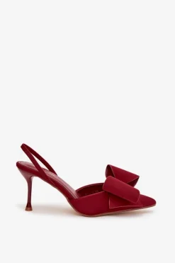 Szpilki Z Odkrytymi Piętami I Kokardką Bordowe Eklevia