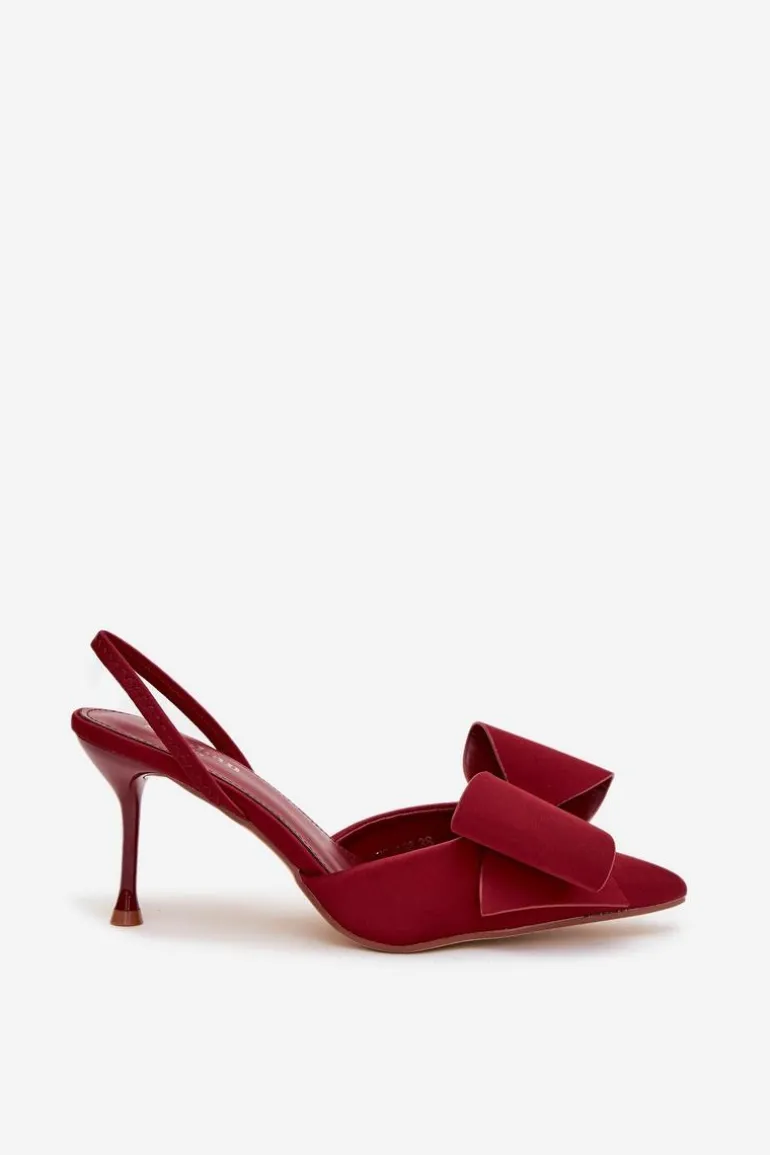 Szpilki Z Odkrytymi Piętami I Kokardką Bordowe Eklevia