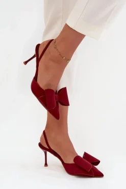 Szpilki Z Odkrytymi Piętami I Kokardką Bordowe Eklevia