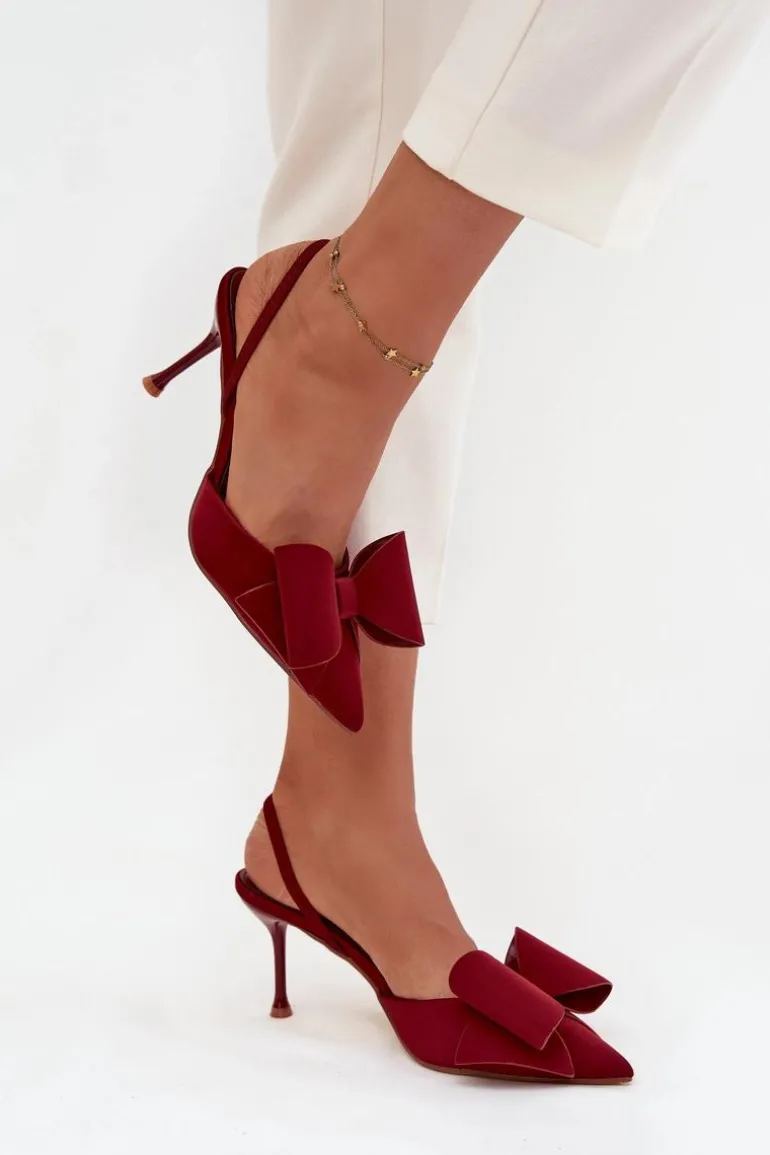 Szpilki Z Odkrytymi Piętami I Kokardką Bordowe Eklevia