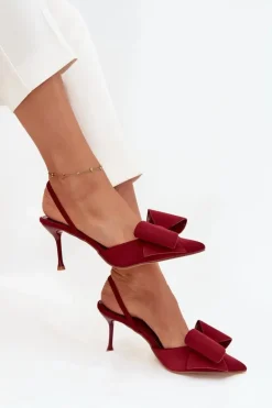 Szpilki Z Odkrytymi Piętami I Kokardką Bordowe Eklevia