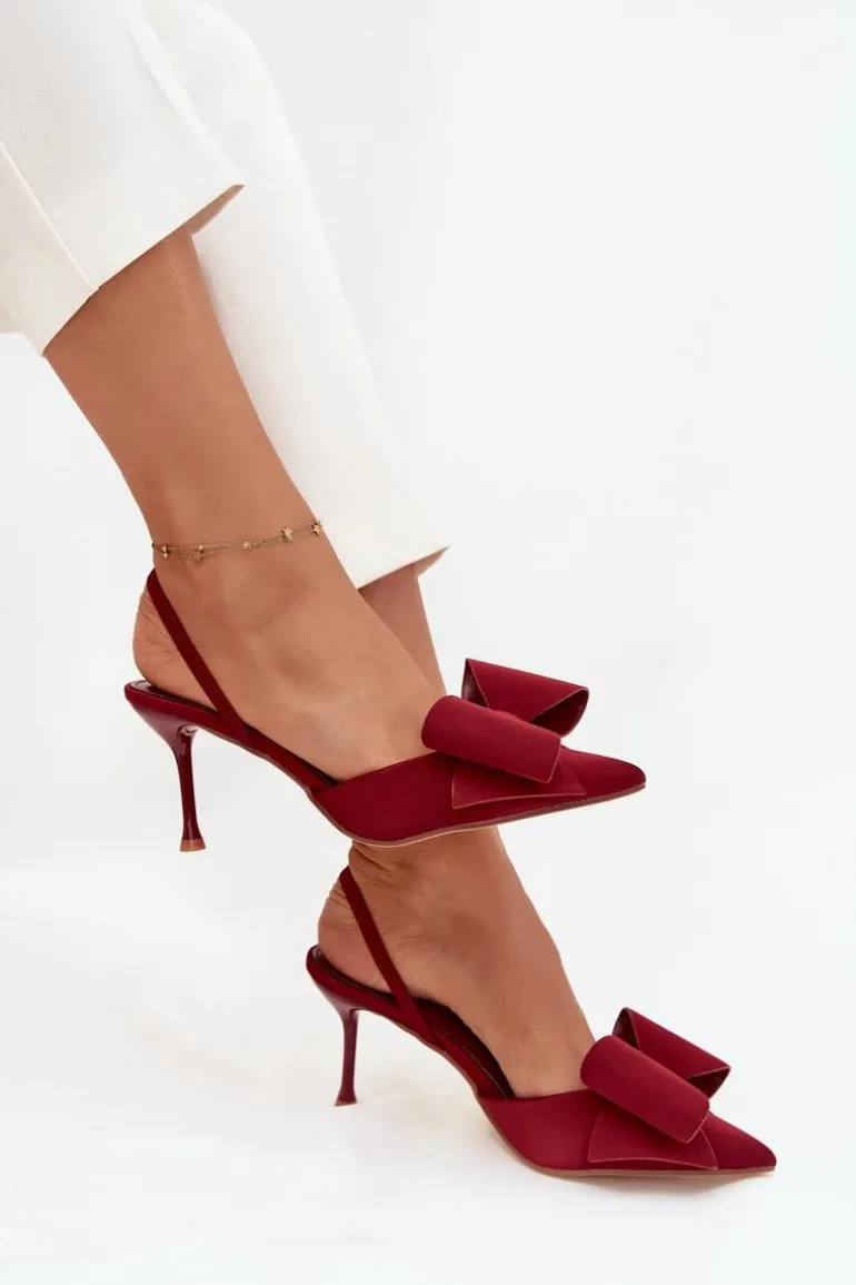 Szpilki Z Odkrytymi Piętami I Kokardką Bordowe Eklevia