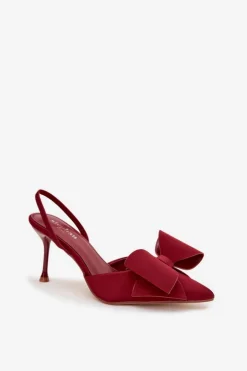 Szpilki Z Odkrytymi Piętami I Kokardką Bordowe Eklevia