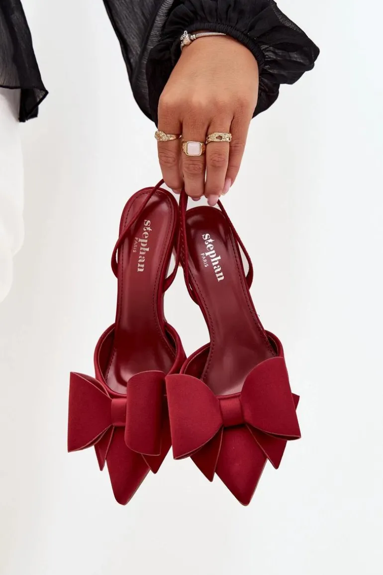 Szpilki Z Odkrytymi Piętami I Kokardką Bordowe Eklevia