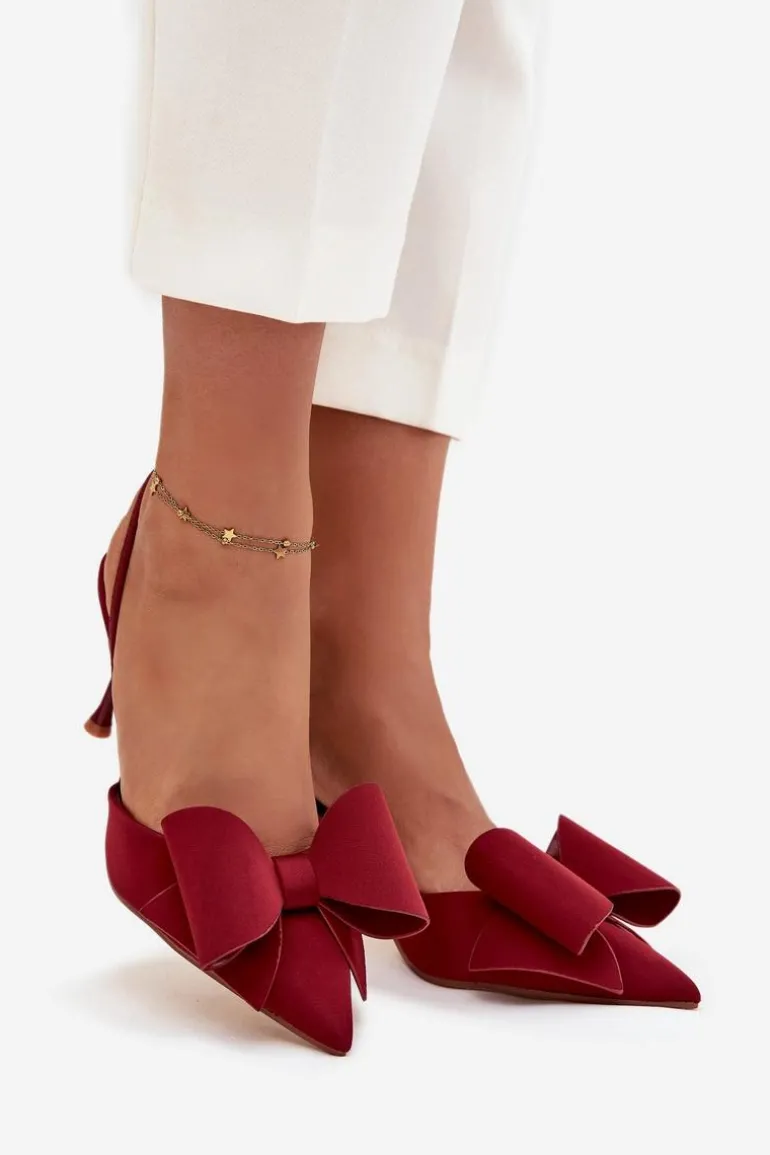 Szpilki Z Odkrytymi Piętami I Kokardką Bordowe Eklevia