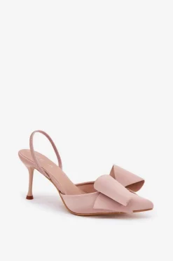 Szpilki Z Odkrytymi Piętami I Kokardką Beżowe Eklevia