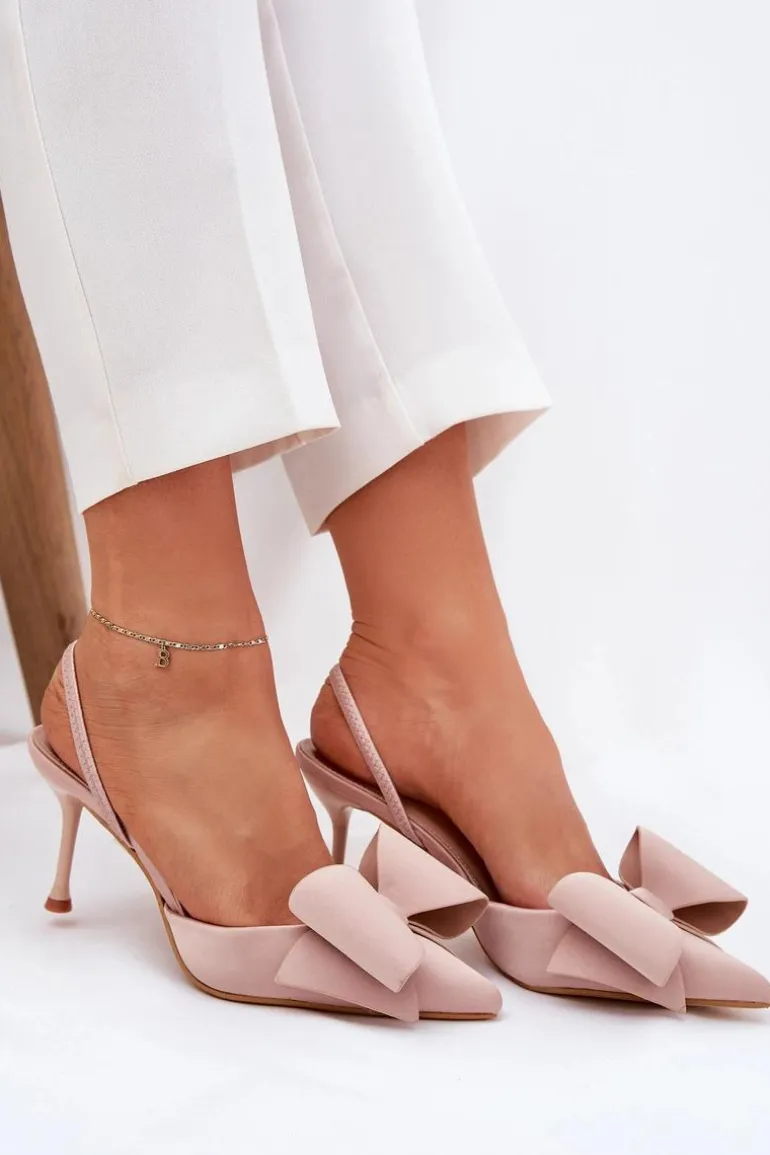 Szpilki Z Odkrytymi Piętami I Kokardką Beżowe Eklevia