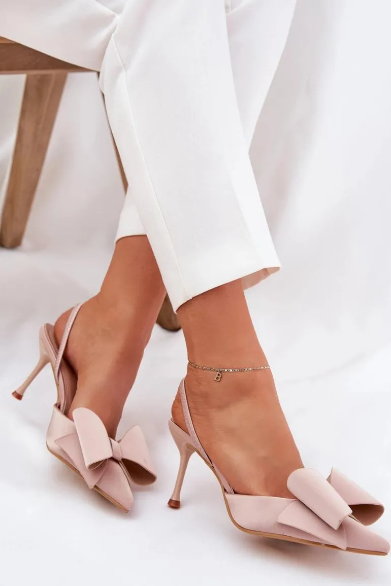 Szpilki Z Odkrytymi Piętami I Kokardką Beżowe Eklevia