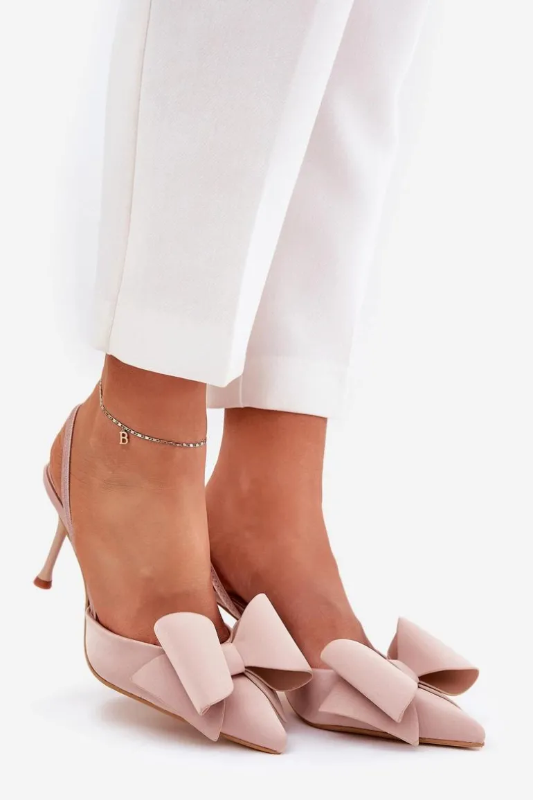 Szpilki Z Odkrytymi Piętami I Kokardką Beżowe Eklevia