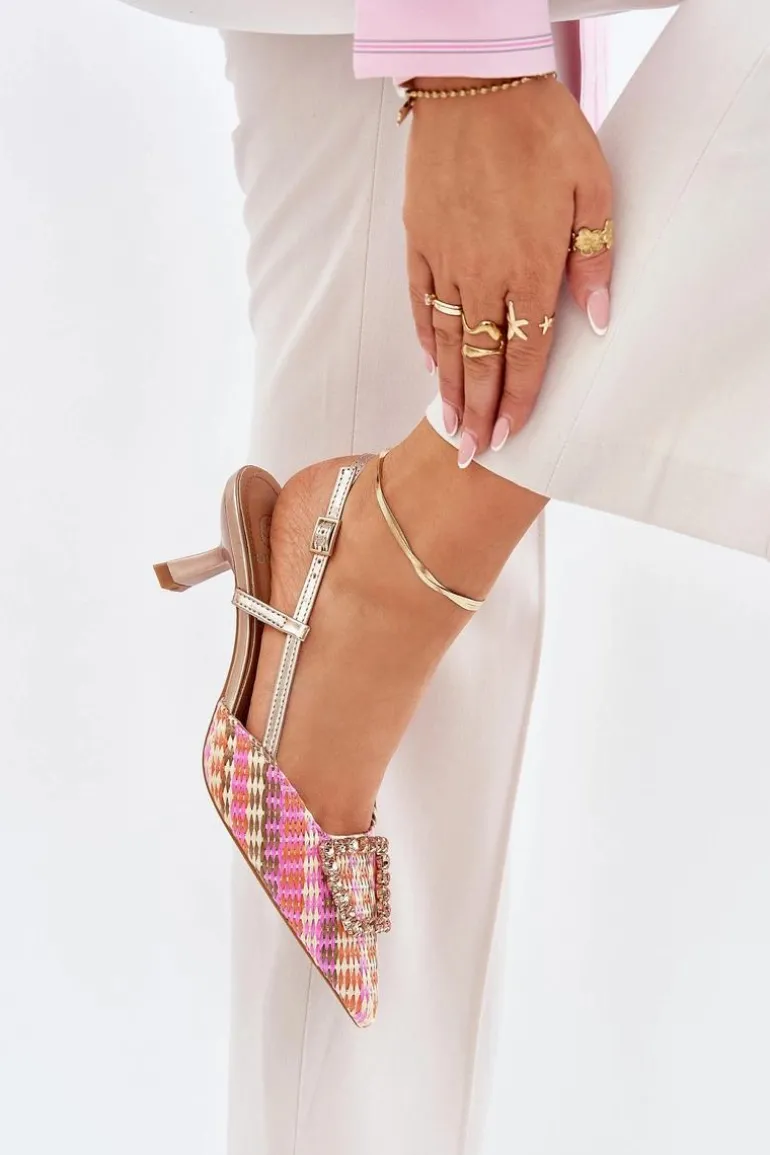 Szpilki Z Ozdobą I Odkrytą Piętą Szampańskie Teminora