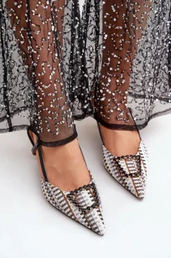 Szpilki Z Ozdobą I Odkrytą Piętą Czarne Teminora