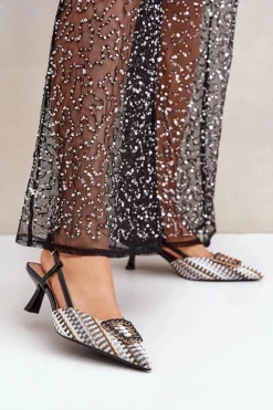 Szpilki Z Ozdobą I Odkrytą Piętą Czarne Teminora