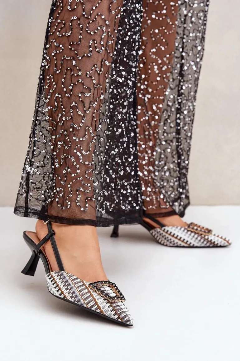 Szpilki Z Ozdobą I Odkrytą Piętą Czarne Teminora