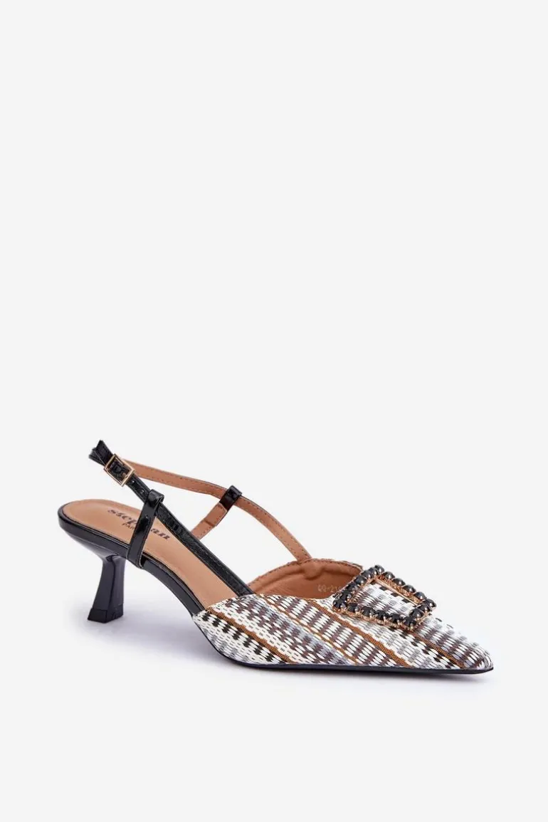 Szpilki Z Ozdobą I Odkrytą Piętą Czarne Teminora