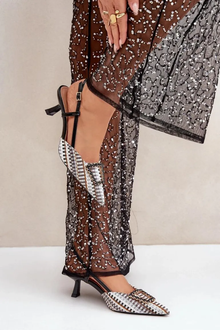 Szpilki Z Ozdobą I Odkrytą Piętą Czarne Teminora