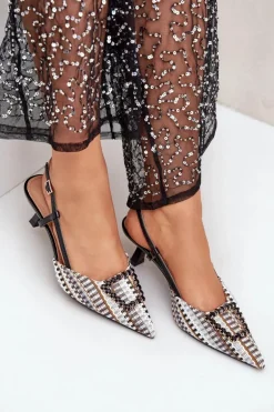 Szpilki Z Ozdobą I Odkrytą Piętą Czarne Teminora