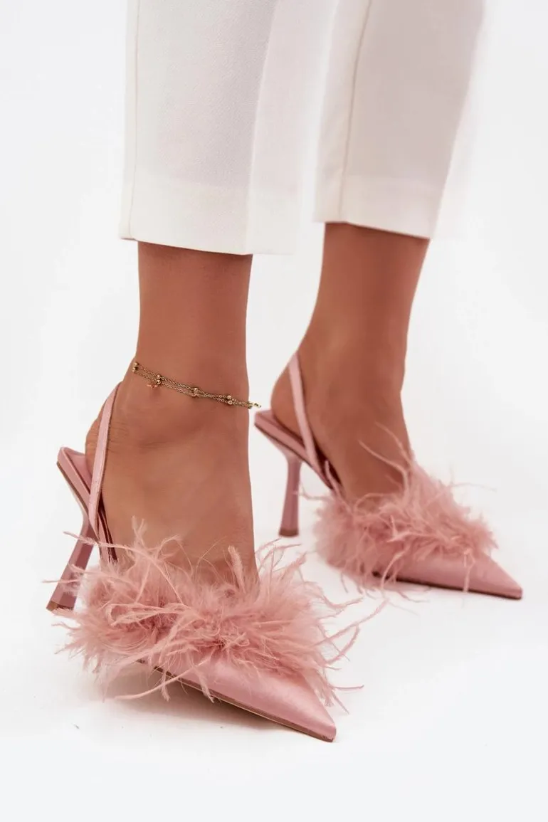 Szpilki Z Piórami I Odkrytą Piętą Różowe Belice