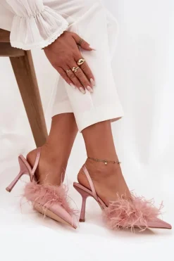 Szpilki Z Piórami I Odkrytą Piętą Różowe Belice