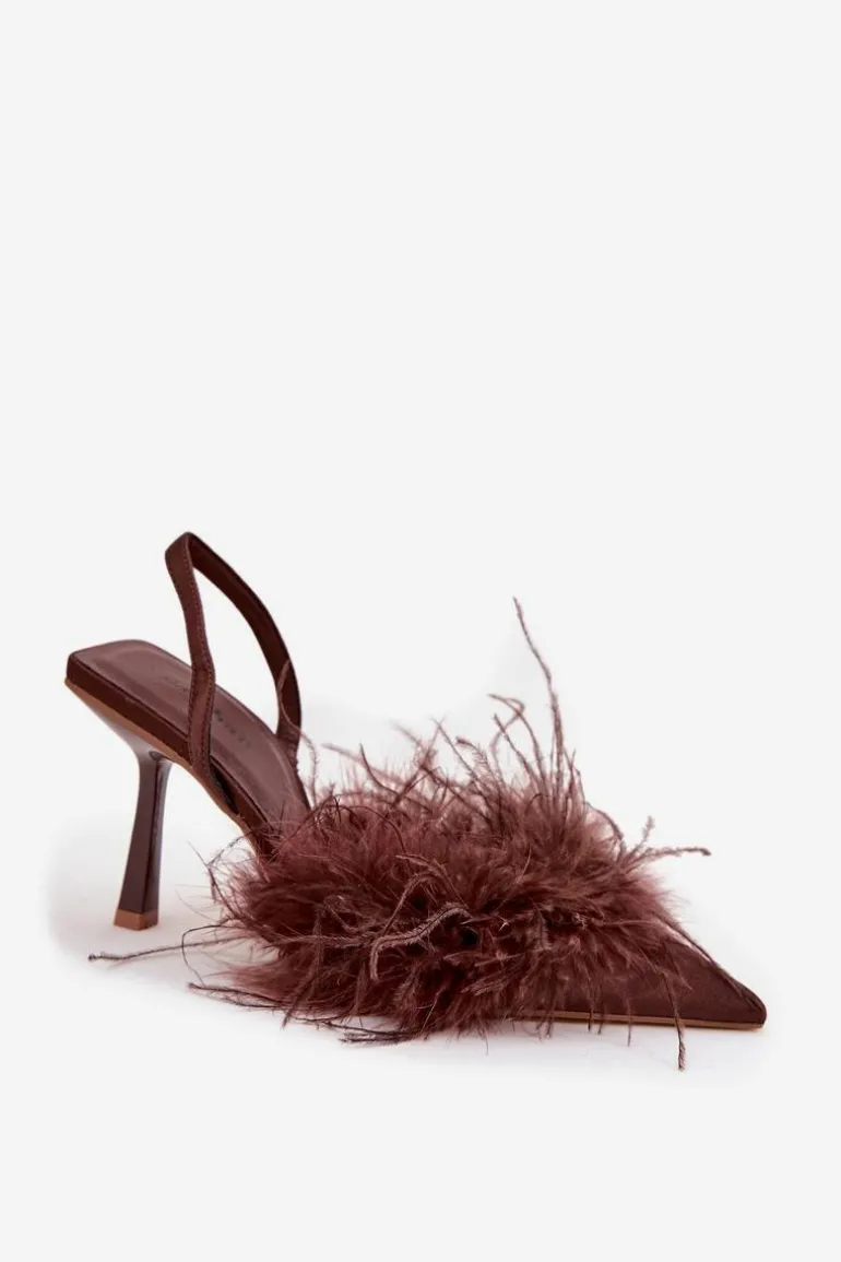 Szpilki Z Piórami I Odkrytą Piętą Czekoladowe Belice