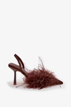 Szpilki Z Piórami I Odkrytą Piętą Czekoladowe Belice