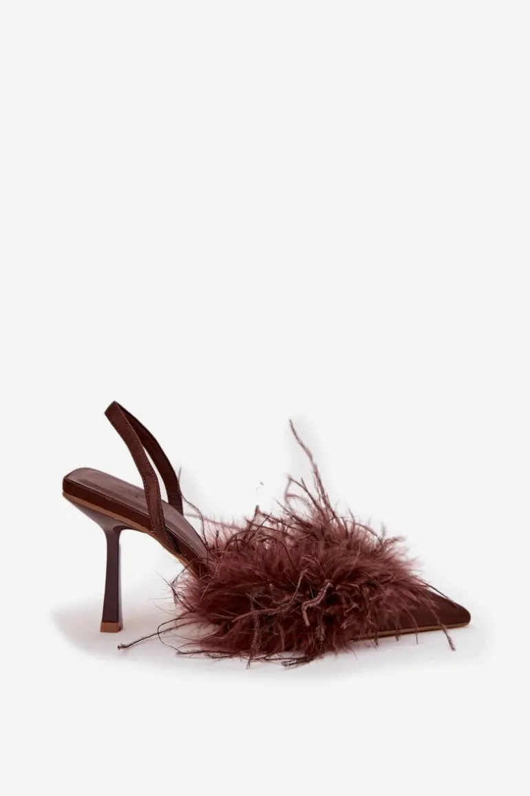 Szpilki Z Piórami I Odkrytą Piętą Czekoladowe Belice