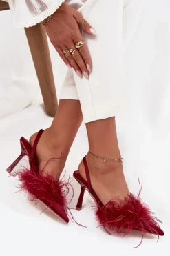 Szpilki Z Piórami I Odkrytą Piętą Bordowe Belice