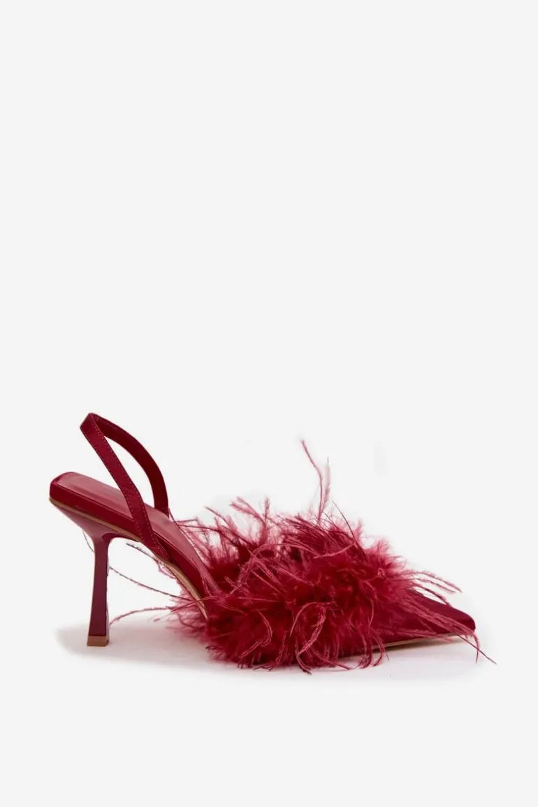 Szpilki Z Piórami I Odkrytą Piętą Bordowe Belice