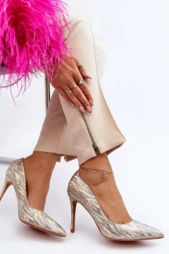 Szpilki Zdobione Brokatem Złote Klonisa