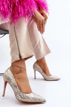 Szpilki Zdobione Brokatem Złote Klonisa