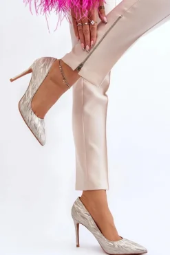 Szpilki Zdobione Brokatem Złote Klonisa