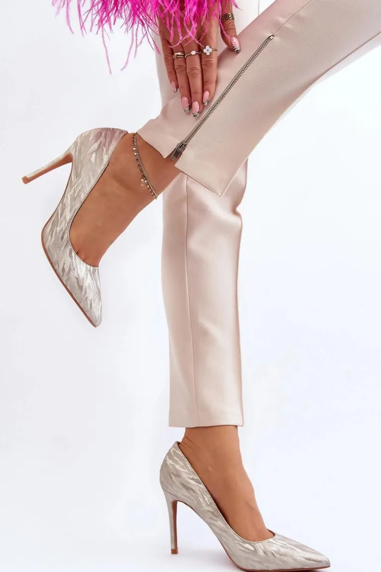 Szpilki Zdobione Brokatem Złote Klonisa