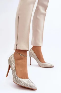 Szpilki Zdobione Brokatem Złote Klonisa