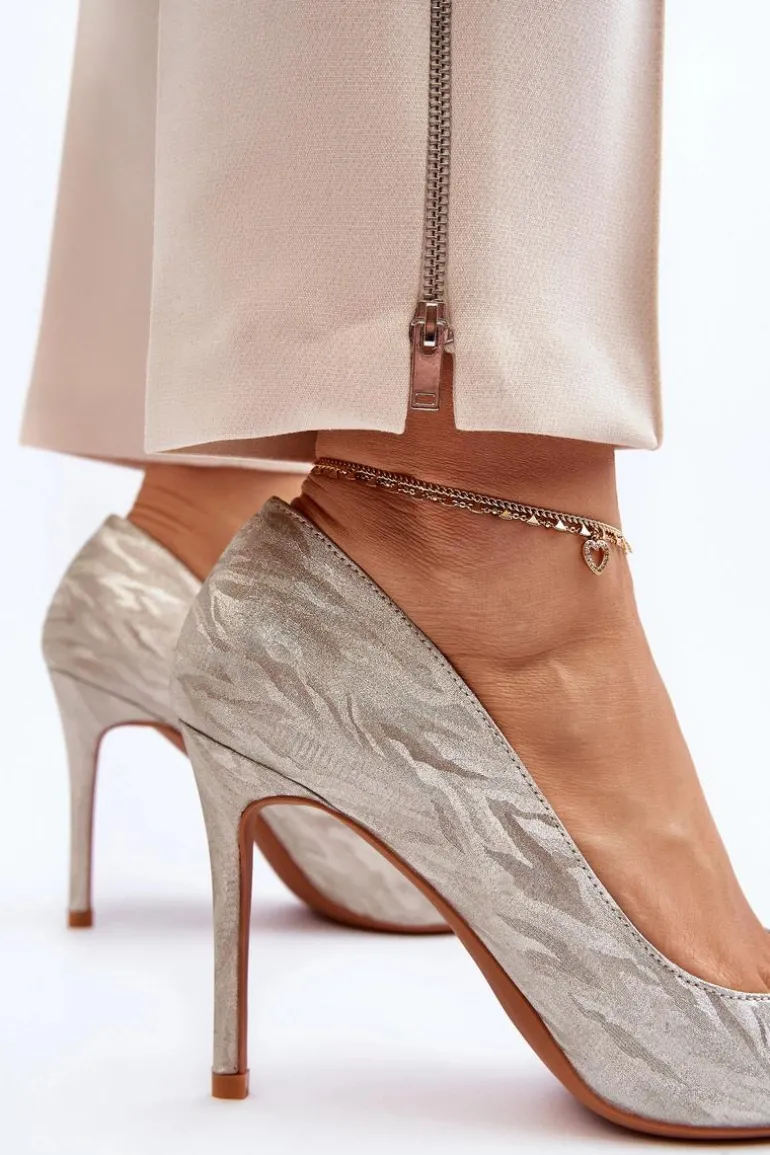 Szpilki Zdobione Brokatem Złote Klonisa