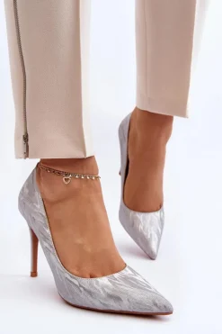 Szpilki Zdobione Brokatem Srebrne Klonisa