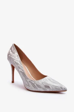 Szpilki Zdobione Brokatem Srebrne Klonisa