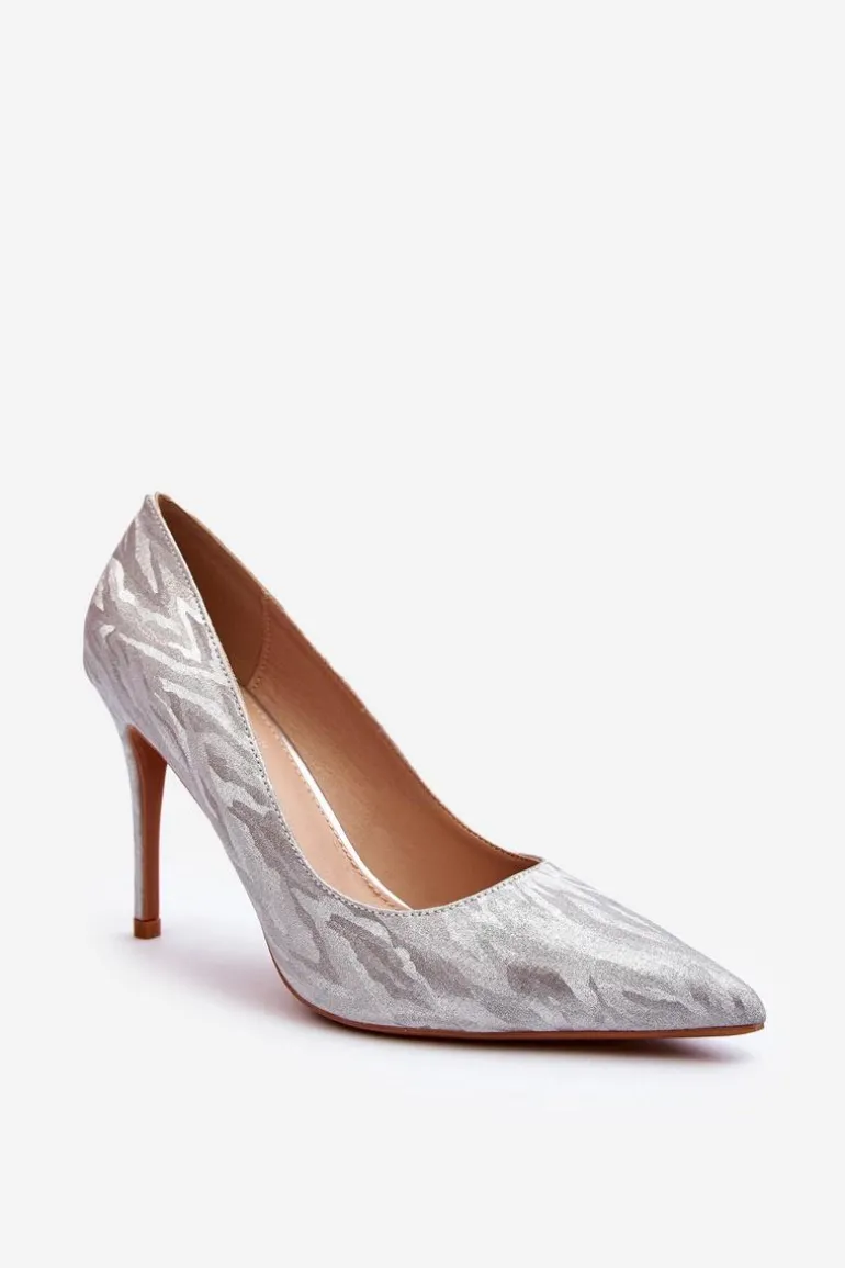 Szpilki Zdobione Brokatem Srebrne Klonisa