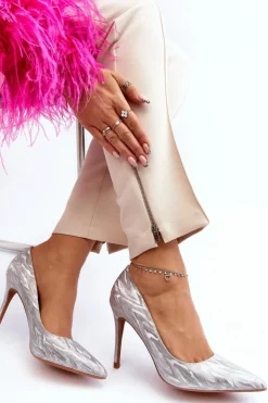 Szpilki Zdobione Brokatem Srebrne Klonisa