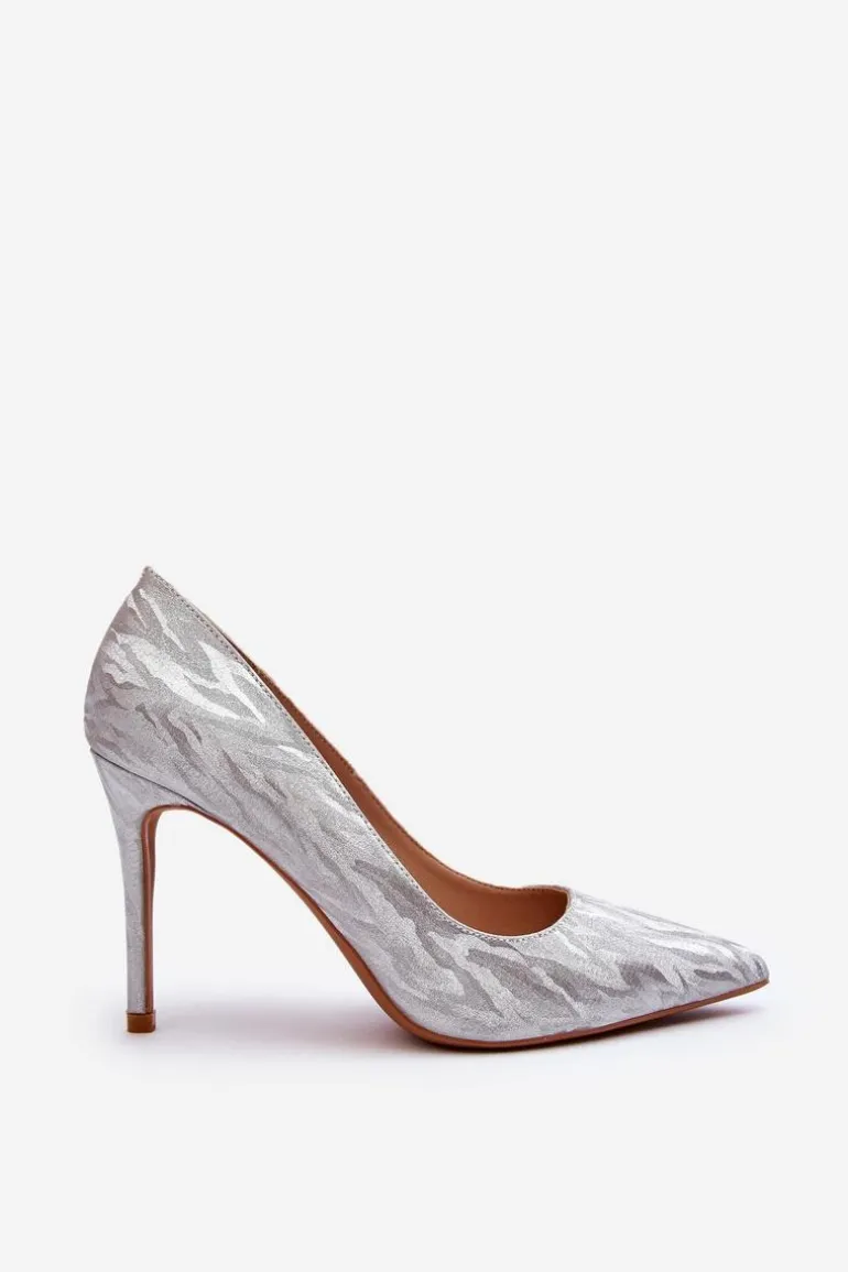 Szpilki Zdobione Brokatem Srebrne Klonisa