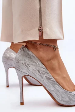 Szpilki Zdobione Brokatem Srebrne Klonisa