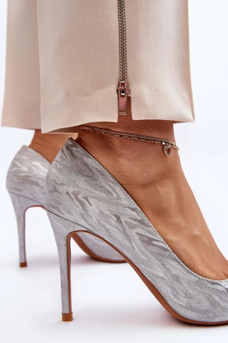 Szpilki Zdobione Brokatem Srebrne Klonisa