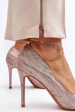 Szpilki Zdobione Brokatem Champagne Klonisa